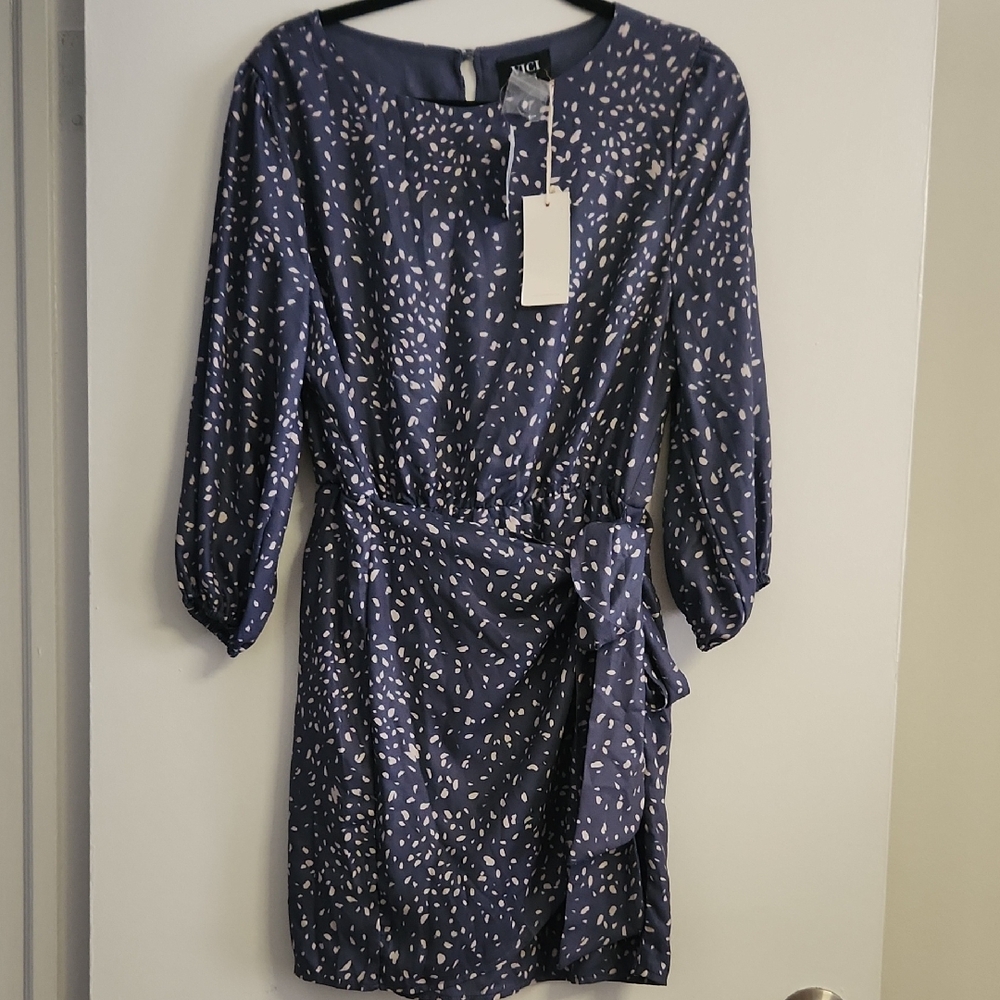 Vici Navy Long Sleeve Dress with White Speckles